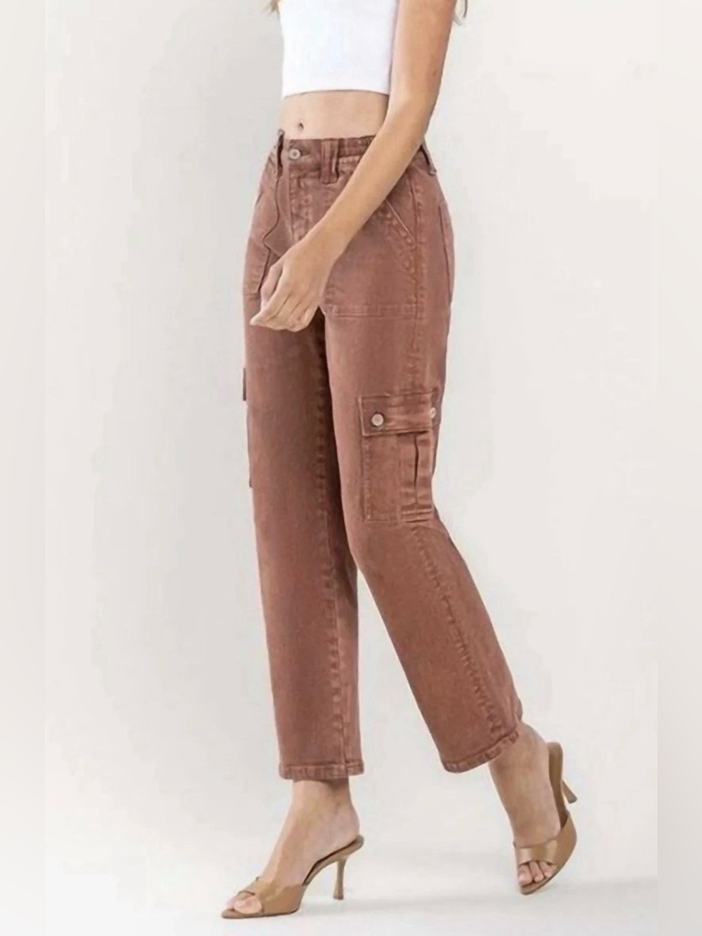 Vervet by Flying Monkey High-Rise Cargo Jeans in Rust Brown size 29 - Women's